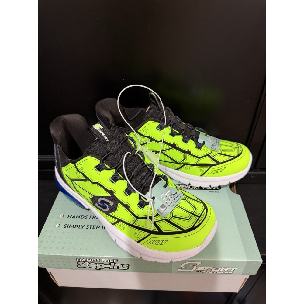 Skechers Boys Step Ins Noah S Sport Sneakers Lime Green Size 2 Hands Free NEW